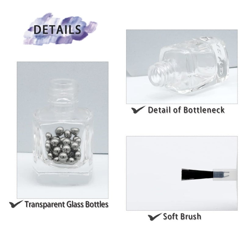 Agidea 6PCS Empty Nail Polish Bottles with Funnel, Empty Fingernail Polish Bottles Glass Rectangle with Brush & Mixing Balls Black (10ML) - Image 3